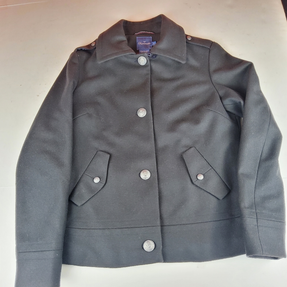 Faconnable Women Classic Pea coat Front Button Black Small